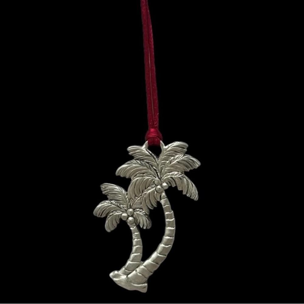 Seagull Pewter Double Palm Tree Christmas Ornament